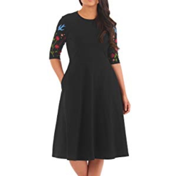 eshakti Dresses & Skirts - eShakti Floral Embroidered Arm Cotton Knit Dress